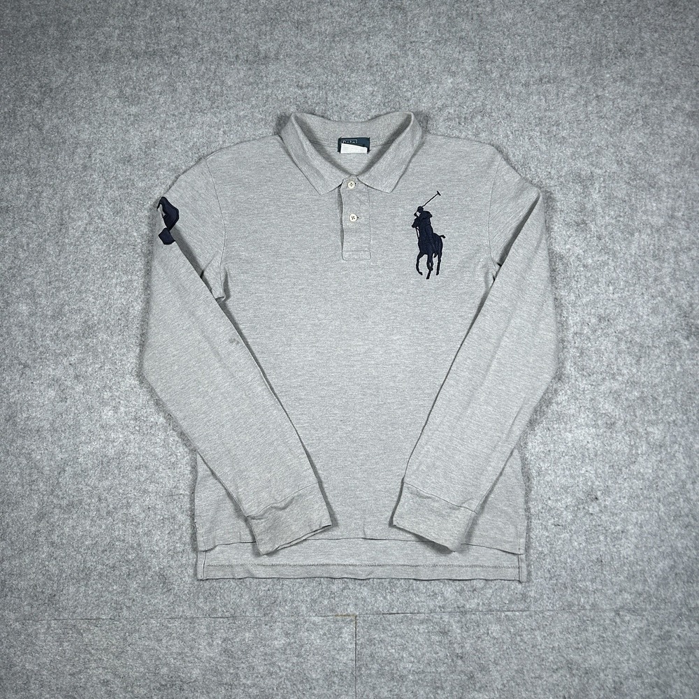 Polo Ralph Lauren Polo Shirt Boy Size 14-16 Grey Big Pony embroidery Long Sleeve